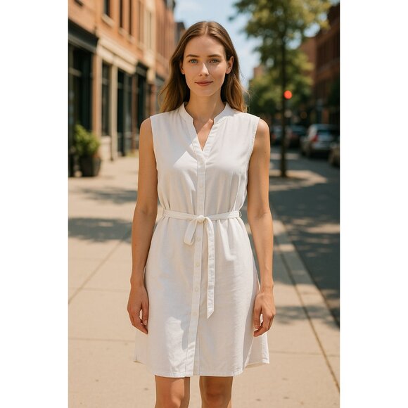NWOT Tahari Linen Blend White Knee Length Dress 6/S/M - Picture 1 of 9